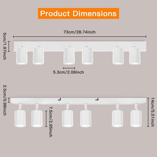 Detalle de Ketom LED Deckenstrahler in Weiß (GU10) – 6-flammig schwenkbar für Küche & Wohnzimmer, ohne Leuchtmittel