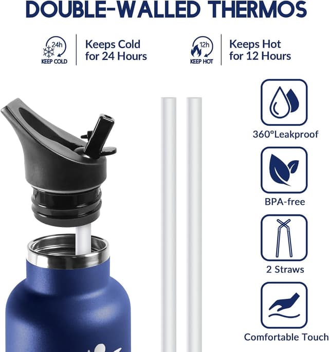 Detalle de Mulbijeo Gourde Isotherme 750 ml en inox 18/8 avec paille et 2 couvercles