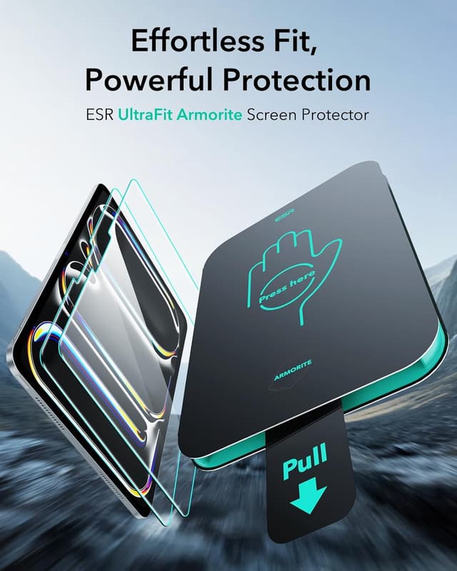 Detalle de ESR 2-Pack Armorite Tempered Glass Screen Protectors for iPad Pro 11" (M5 2025 / M4 2024) with UltraFit Tray