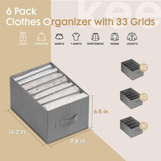 Detalle de Criusia 6 Pack Large Clothes Organizer, Foldable Storage