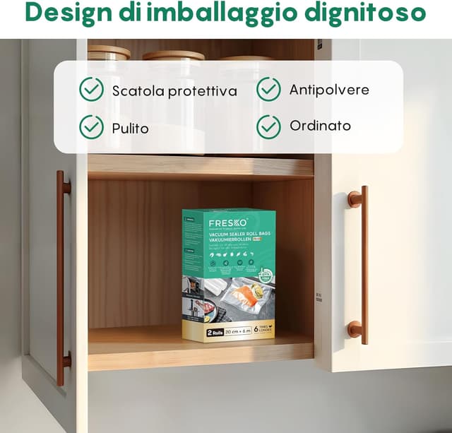 Detalle de FRESKO Sacchetti sottovuoto alimenti 2 rotoli 20 x 600 cm: ritagliabili, senza BPA