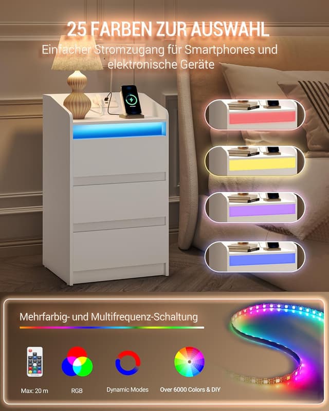 Detalle 1 de Hzuaneri Nachttisch 2er Set mit LED