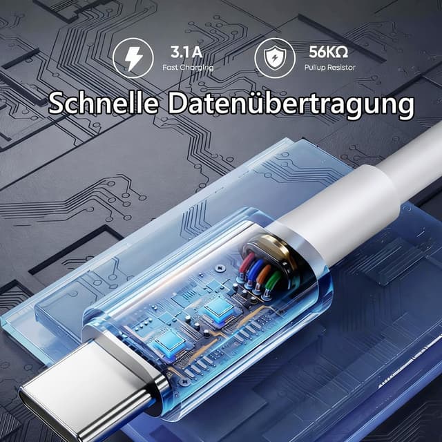 Detalle de USB-A auf USB-C Ladekabel 1 m für tragbare Bluetooth-Lautsprecher (z. B. Sony LinkBuds, SRS-XG300 & Co.) – weiß