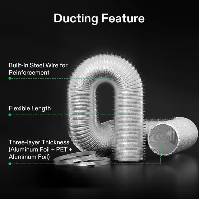 Detalle de VIVOSUN Ventilatore Inline a Canale 200 mm con aspiratore 1223 m³/h, filtro a carbone attivo e sensore temperatura-umidità per grow tent