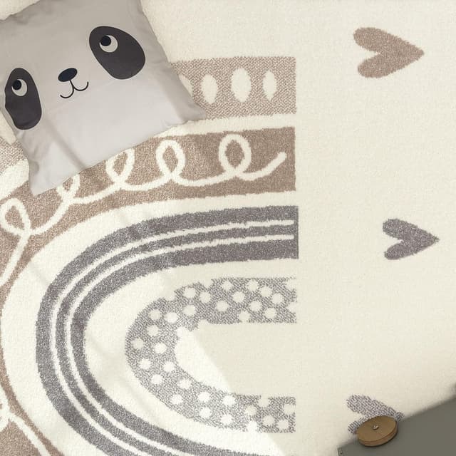 Detalle de Kinderteppich für Mädchen & Jungs (120 cm rund) – Paco Home, beige, 100% Polypropylen