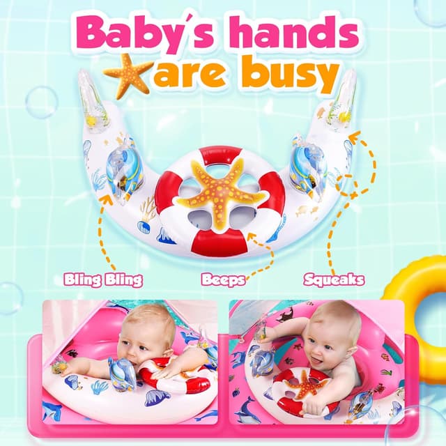 Detalle de GLOPUS Baby Swimming Float with Canopy (UPF 50+), adjustable safety seat & anti-tilt ring