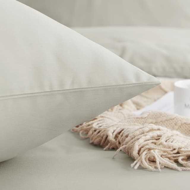 Detalle de Aisbo Bettwäsche 135x200 aus Baumwolle, 4-teilig (2 Bettbezüge + 2 Kissenbezüge) in Beige