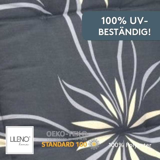 Thumbnail 6 de LILENO HOME Gartenstuhl Auflagen im 2er-Set für Hochlehner (Floral Anthrazit Beige) – Sitzpolster mit UV-Schutz
