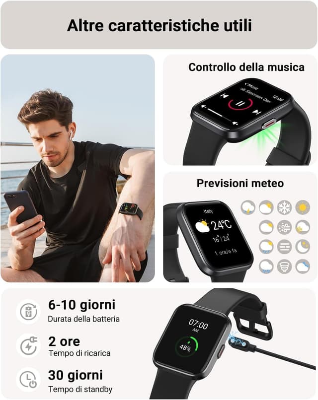 Detalle de Tensky Smartwatch Uomo 1,85” con Alexa integrata, chiamate Bluetooth e monitoraggio SpO2