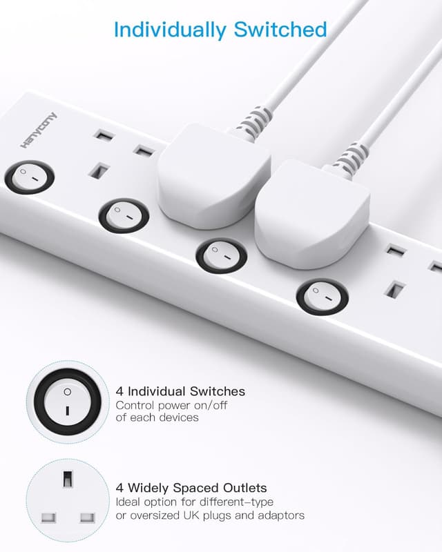 Detalle 2 de HANYCONY 4 Way Plug Extension Socket with 1.8m cable 🔌
