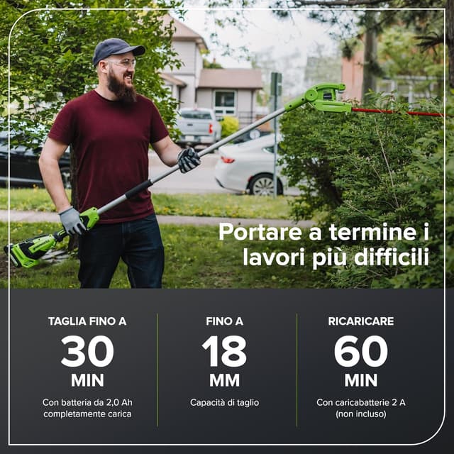 Detalle de Greenworks G40PHA tagliasiepi a asta con albero divisibile e testa rotante fino a 125°