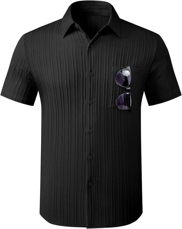 Thumbnail 4 de JMIERR Men’s Hawaiian Shirt Button-Down Short Sleeve (Textured Casual Summer Beach Linen Look)