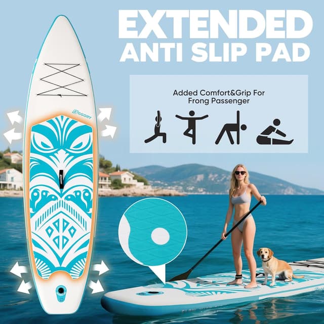 Detalle de EGGORY Inflatable Paddle Board Set (Extra Wide SUP) with Removable Fin, Pump & Waterproof Phone Pouch