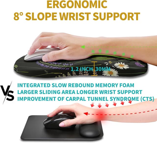 Detalle 2 de Hokafenle Ergonomic Mouse Pad Wrist Support with Memory Foam Slope (11.8x7.9 inch) — carpal tunnel wrist relief design