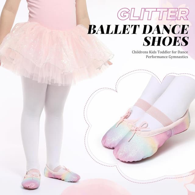 Detalle de Girls’ glitter ballet shoes in genuine leather full sole (full sole dance slippers)