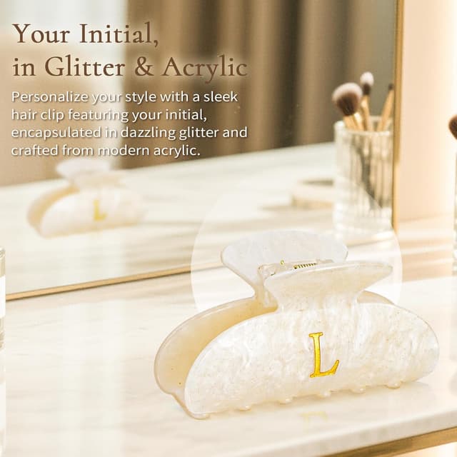 Detalle de Fycert Glitter & Acrylic Monogram Hair Claw Clips for Women (Gold, M)