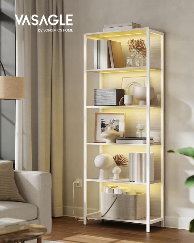 Thumbnail 2 de VASAGLE scaffale a 6 ripiani con luci LED dimmerabili LLS120LL01, beige naturale