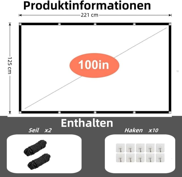 Thumbnail 3 de Leinwand Beamer 100 Zoll 16:9 HD đź“˝