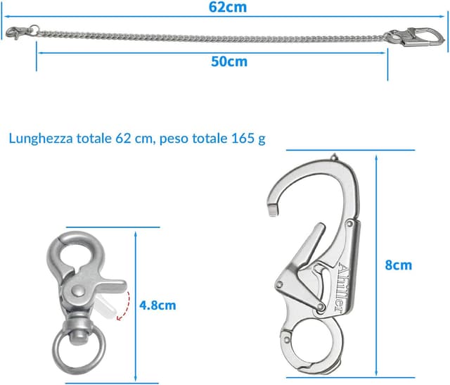 Detalle 2 de Ahiller Geldbörsenkette mit Verschluss: Biker-Kette mit Doppelschloss-Design und Wolframstahl-Kegelkopf