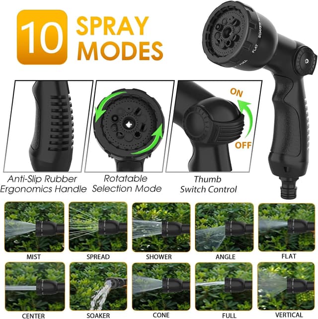 Detalle de Garden Hose Pipe 50FT – 3X Expandable Hose with 10-Mode Spray Gun and Brass Fittings