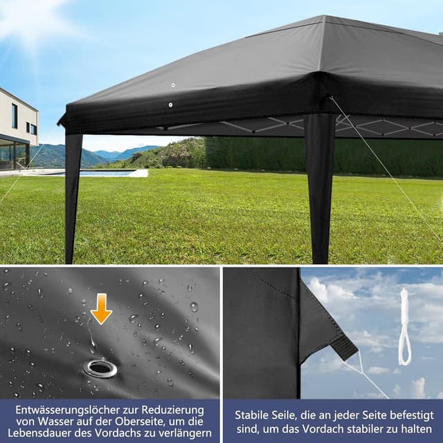 Detalle de LEADZM Faltpavillon 3x6 m Pop-up mit UV-Schutz 50+, wasserabweisend und höhenverstellbarem Stahlrahmen (mit 6 Seitenteilen)