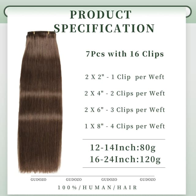 Detalle de Clip-in Echthaar-Extensions von GUDOZO (7 Stück, 45 cm, 120 g) – unsichtbare Skin-Weft-Befestigung