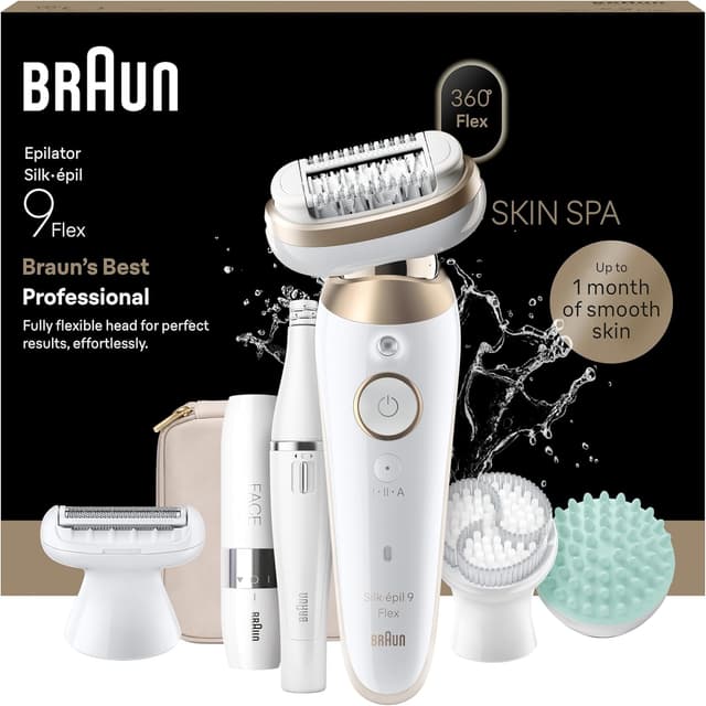Detalle de Braun Silk·épil 9 Flex SkinSpa (9-681 3D) : épilateur femme étanche avec tête flexible 360° et coffret FaceSpa