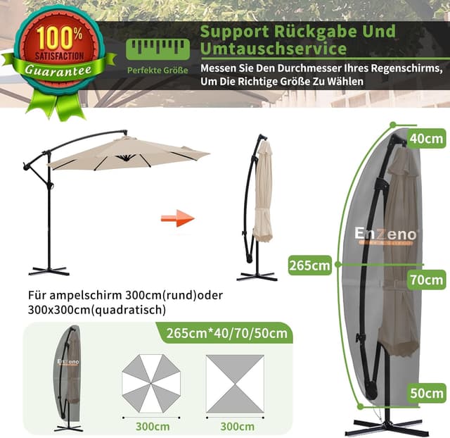 Detalle de Enzeno Ampelschirm Schutzhülle 3M 300 cm