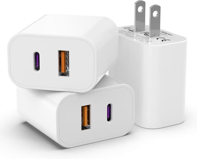 Detalle de iGENJUN 20W Dual-Port USB-C + USB-A iPhone Charger Block (3-Pack) — QC + PD 3.0, White