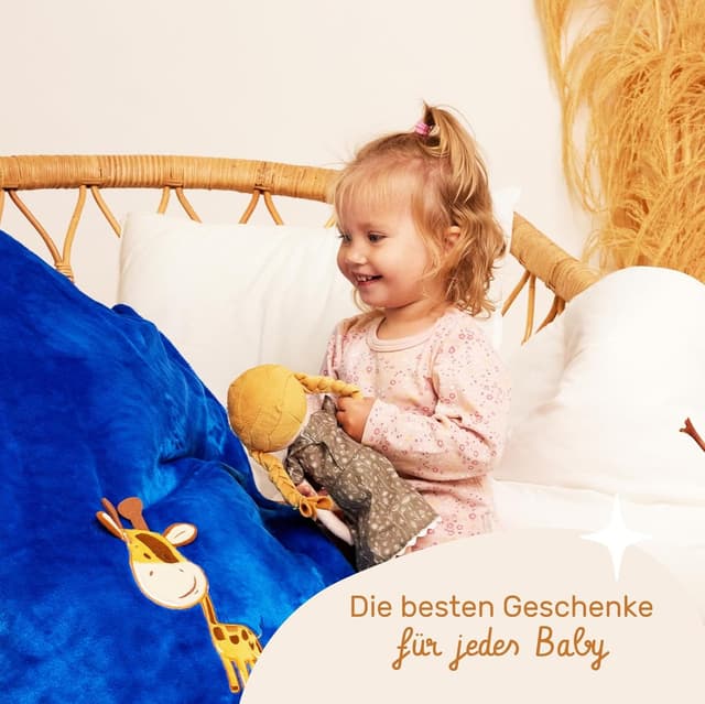 Detalle 2 de Be Mammy Coperta calda per bambini con peluche regalo e motivi 3D (Blu scuro - Giraffe)