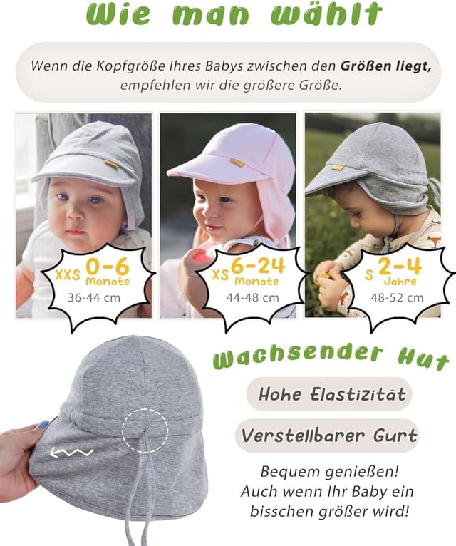 Detalle 2 de FURTALK Baby Sonnenhut UPF 50+ mit 3 Größen