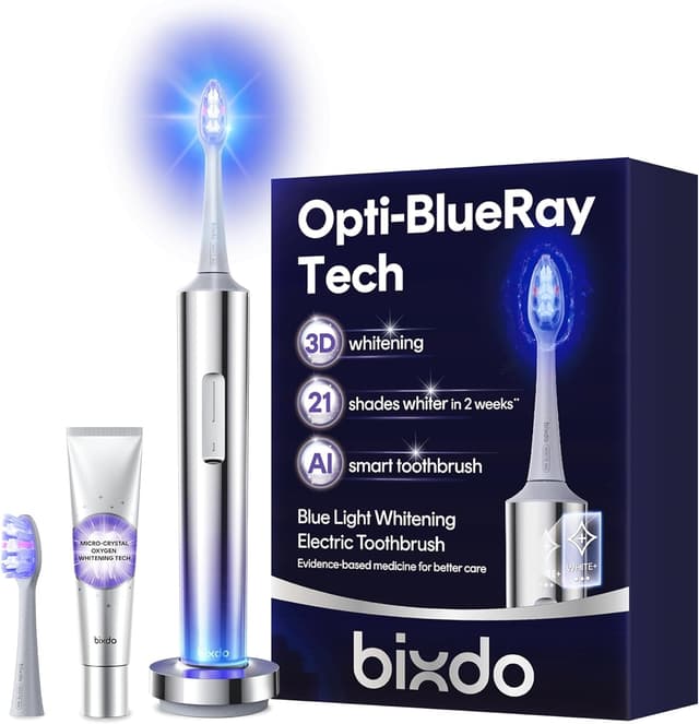 Detalle de bixdo Whitening Electric Toothbrush with 460nm Blue Light, Smart AI Sensor, and 6-Month Battery