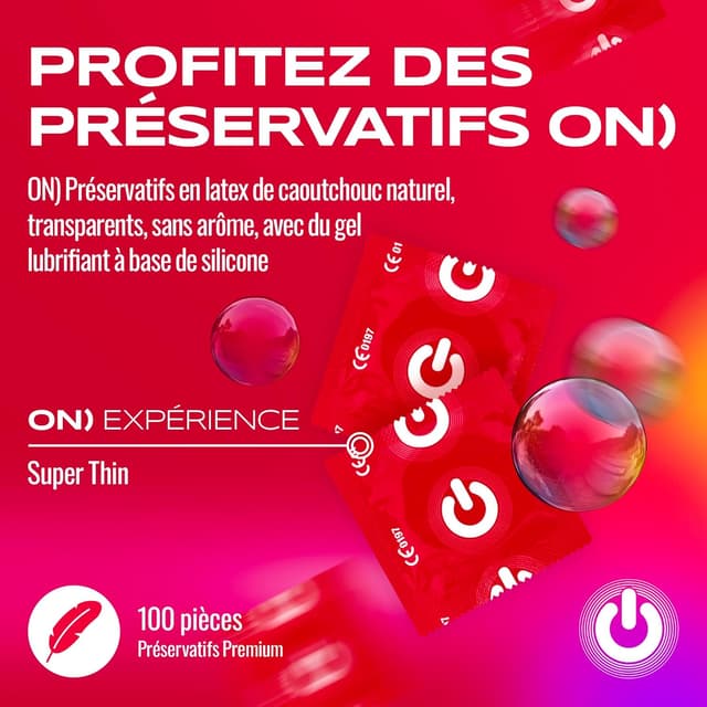Detalle de ON) Préservatifs Super Fins 54 mm – pack de 100, ultra fins (0,055 mm) avec gel lubrifiant silicone