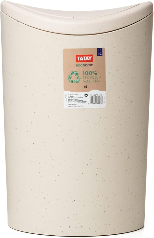 Detalle 2 de TATAY Cestino Bagno 6L con Coperchio Basculante Ecohome (19 x 19 x 28 cm) – Plastica riciclata