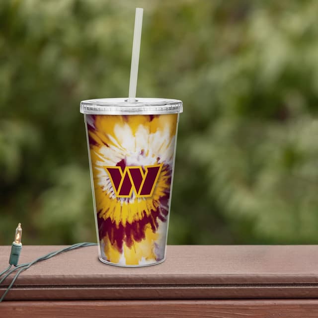 Detalle de Rico Industries NFL Football Metallic Tie Dye 16oz Metallic Clear Tumbler with Straw
