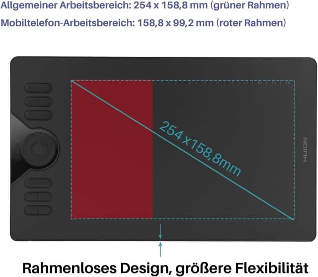 Detalle de HUION HS610 Grafiktablett (10 x 6,25 Zoll) mit 8.192 Stiftdruck und Neigungsfunktion