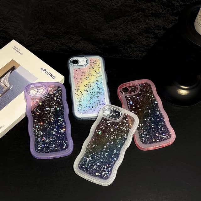 Detalle 2 de ZTOFERA Handyhülle für iPhone SE/8/7 (4,7") – transparente TPU-Hülle mit Wellenrahmen & Sternen