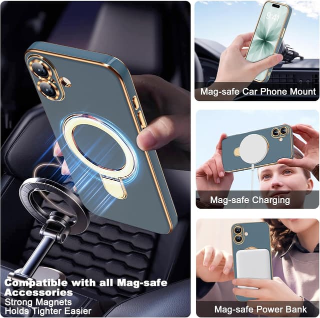 Detalle de ETPESOK iPhone 17 Case (6.3") with Magnetic Ring Stand, Mag-Safe Compatible, Full Camera Lens Protection, Grey Blue