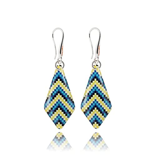 Detalle de Pendientes Colgantes Dragon Porter Estilo 14 “Cebra” geométrico (amarillo y azul)