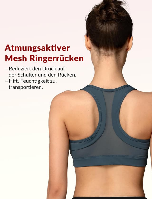 Detalle de Yvette Sport-BH mit Mesh-Rücken, vorne YKK-Verschluss und starkem Halt (Große Größe)