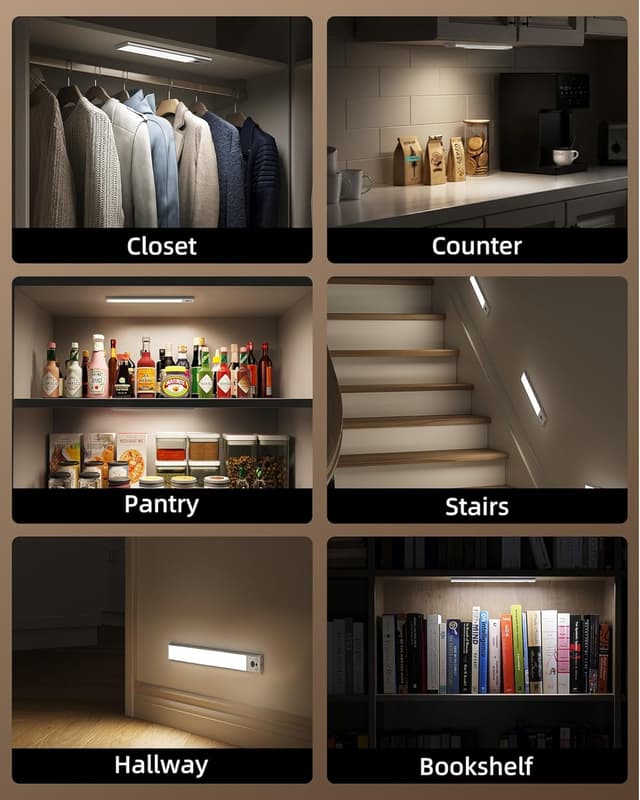 Thumbnail 6 de EZVALO 4-Pack Rechargeable Motion Sensor Under Cabinet Lights (2400mAh, 3 Color Temps, Dimmable)