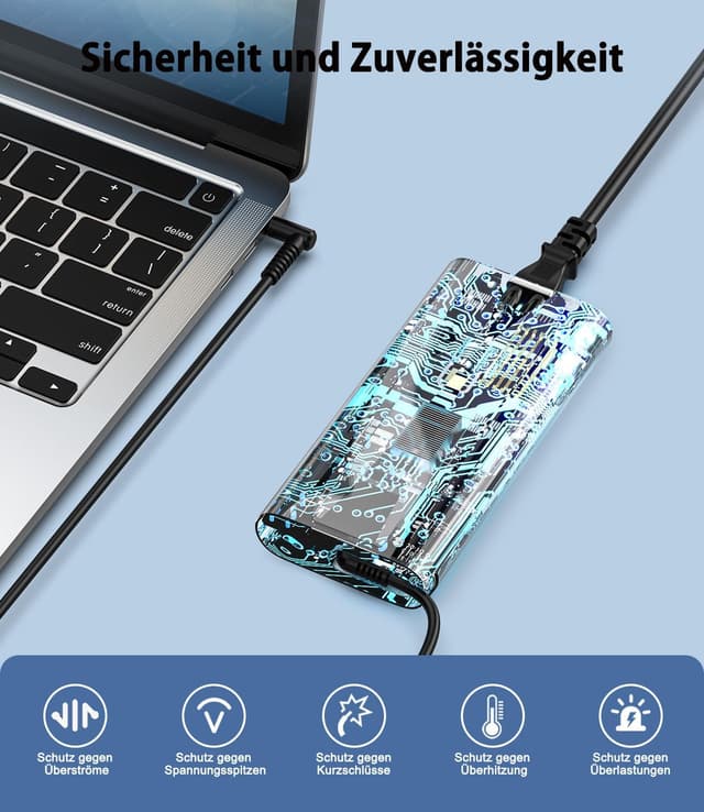 Detalle de shefor 150W Laptop-Ladekabel Netzteil 19,5V 7,7A (4,5×3,0 mm, blau) kompatibel mit HP