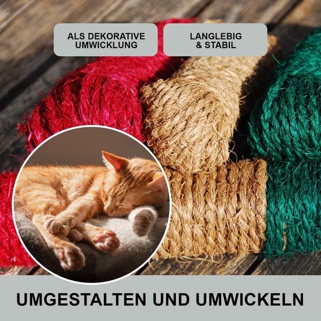 Detalle de deli4you Kokosseil bunt (Dekoband/Dekoschnur) – 3 x 15 m in Rot, Grün und Braun