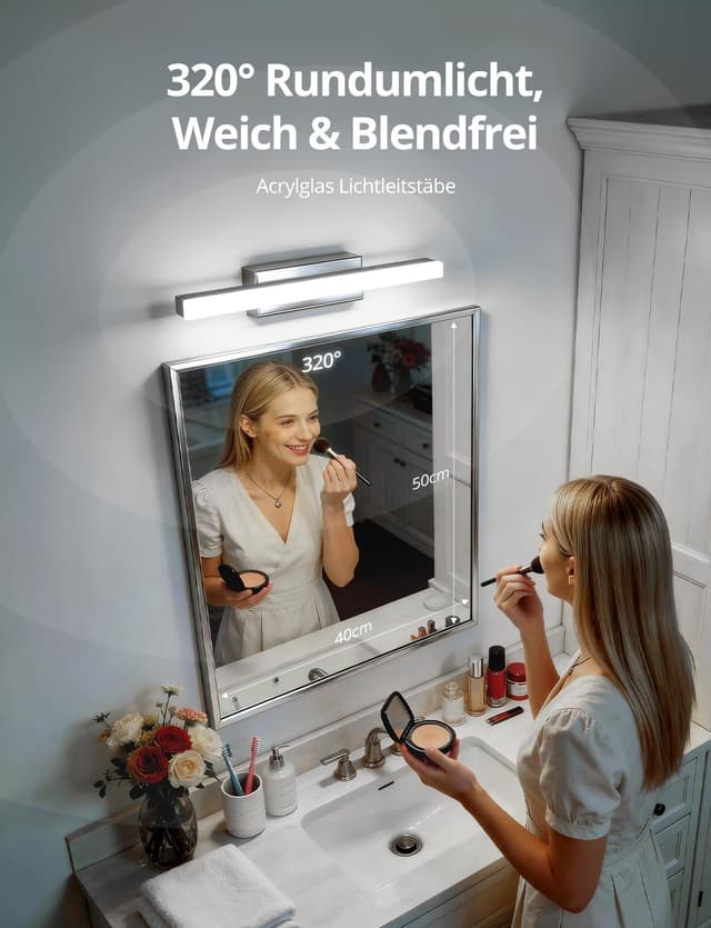 Detalle de LED-Spiegelleuchte fürs Bad (40 cm) mit Kaltweiß 6000K, 9W und IP44 – Spiegellampe für Wandmontage