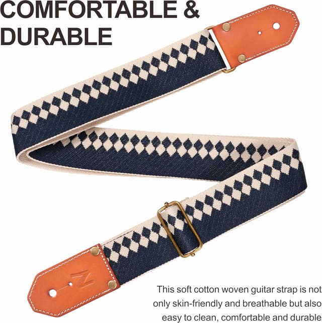 Detalle de Nefelibata Gitarrengurt mit verdickten Leder-Enden (pflanzlich gegerbtes Rindsleder) für Akustik, Bass & E-Gitarre