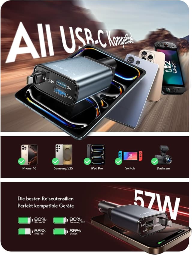 Thumbnail 5 de LISEN 57W USB-C Auto Ladegerät 3-in-1