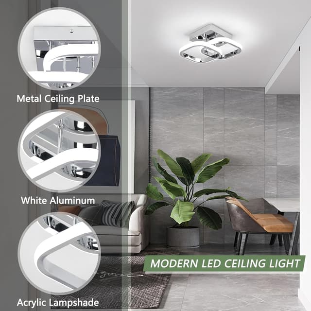 Thumbnail 6 de EIDISUNY 22W LED Square Ceiling Light (Chrome) – Cool White 6000K
