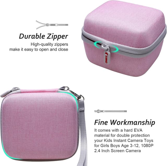Detalle de XANAD Kinderkamera Tasche für Sofortbildkameras – wasserdichte, stoßfeste Schutzhülle mit Thermodruckpapier-Fach (Rosa)