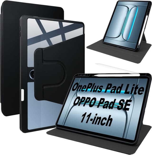 Detalle de Lemxiee PU Leder Case für OnePlus Pad Lite / OPPO Pad SE mit Stiftschlitz, Drehständer und kratzfester Acryl-Rückseite