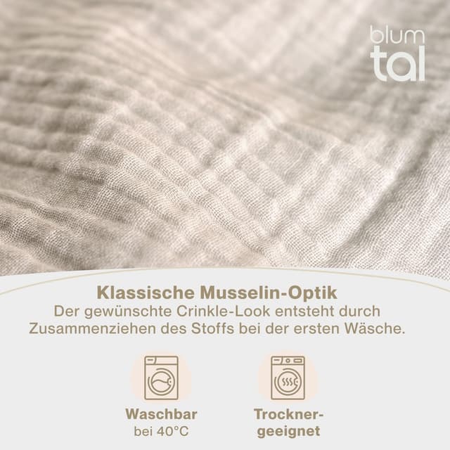 Detalle de Blumtal Musselin Bettwäsche-Set 155x220 cm + 40x80 cm (Oeko-TEX, 100% Baumwolle) – Grau